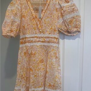 Poupette St. Barth Orange and Cream Floral Mini Dress